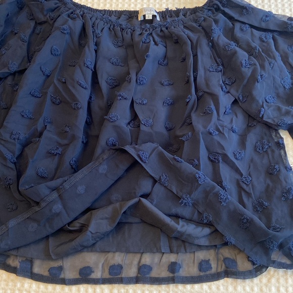 NEW! MISS SPARKLING Off Shoulder Top Blouse SWISS DOTS Navy Blue S L Long Sleeve - Picture 4 of 8